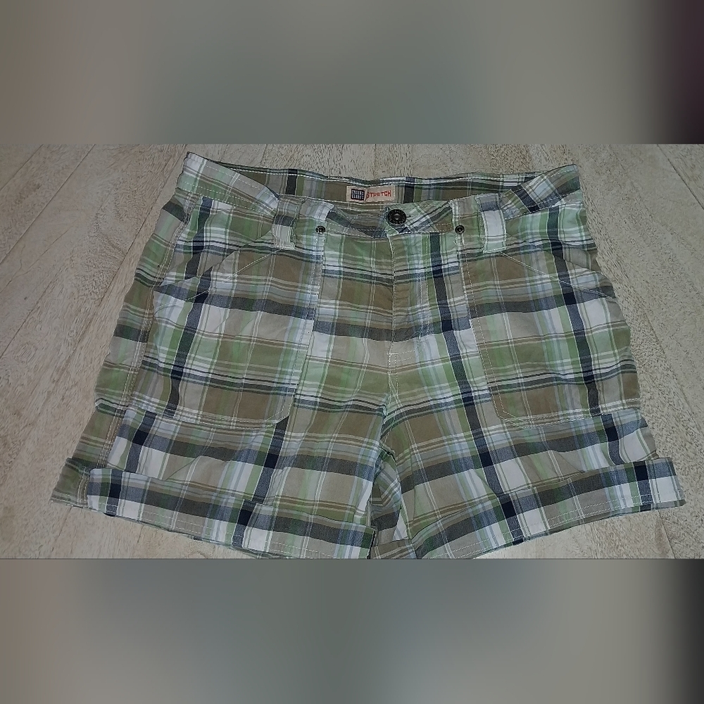 Faded Glory Plaid Women Shorts - Green and Blue